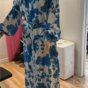 Ever New Blue and White Resort Sundress with Bishop Sleeves